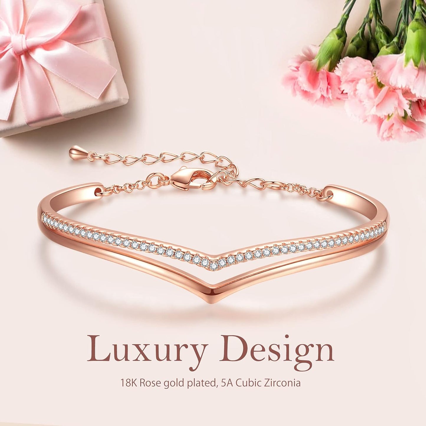 Minimalistic Bracelets for Women White/Rose Gold Plated Charm Silver Tone Bracelet 5A Cubic Zirconia Jewelry