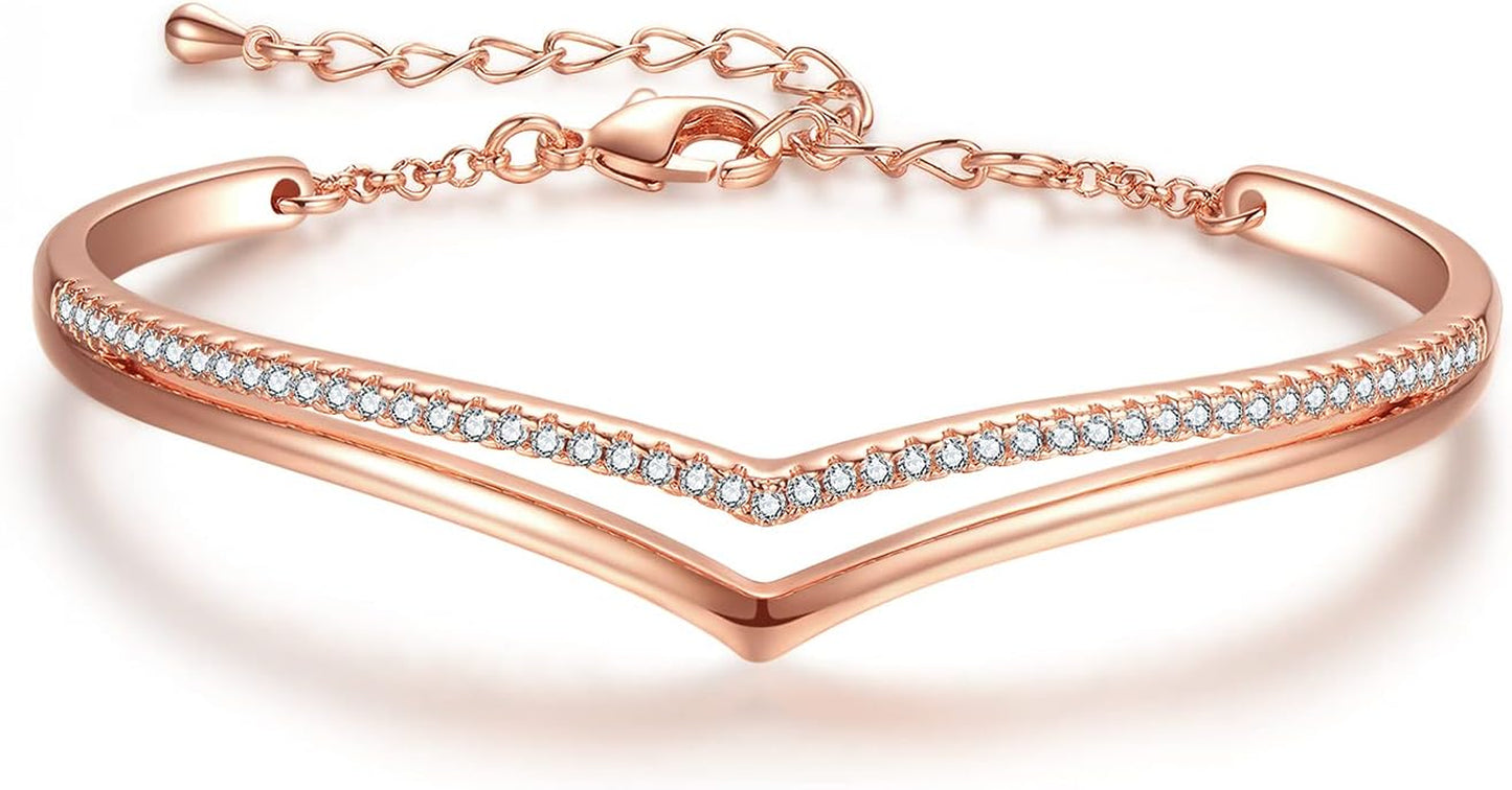 Minimalistic Bracelets for Women White/Rose Gold Plated Charm Silver Tone Bracelet 5A Cubic Zirconia Jewelry