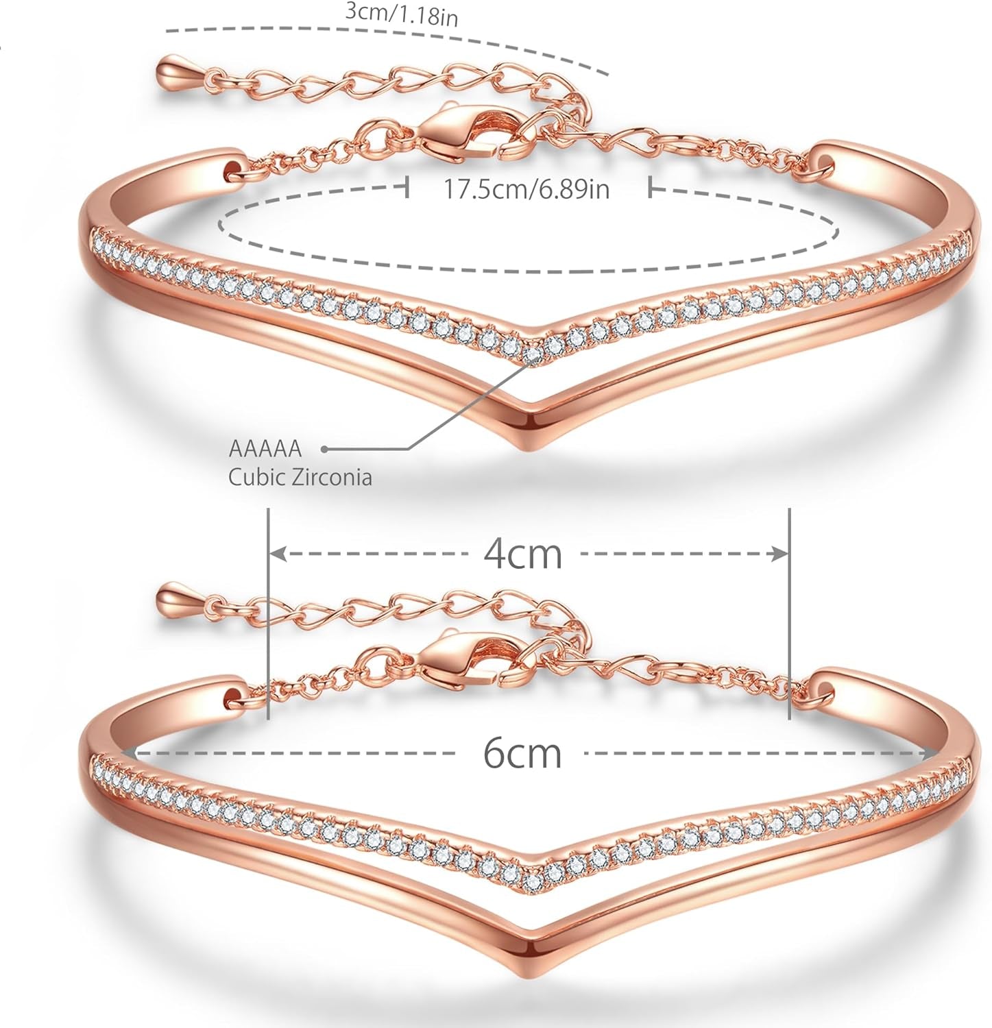 Minimalistic Bracelets for Women White/Rose Gold Plated Charm Silver Tone Bracelet 5A Cubic Zirconia Jewelry 