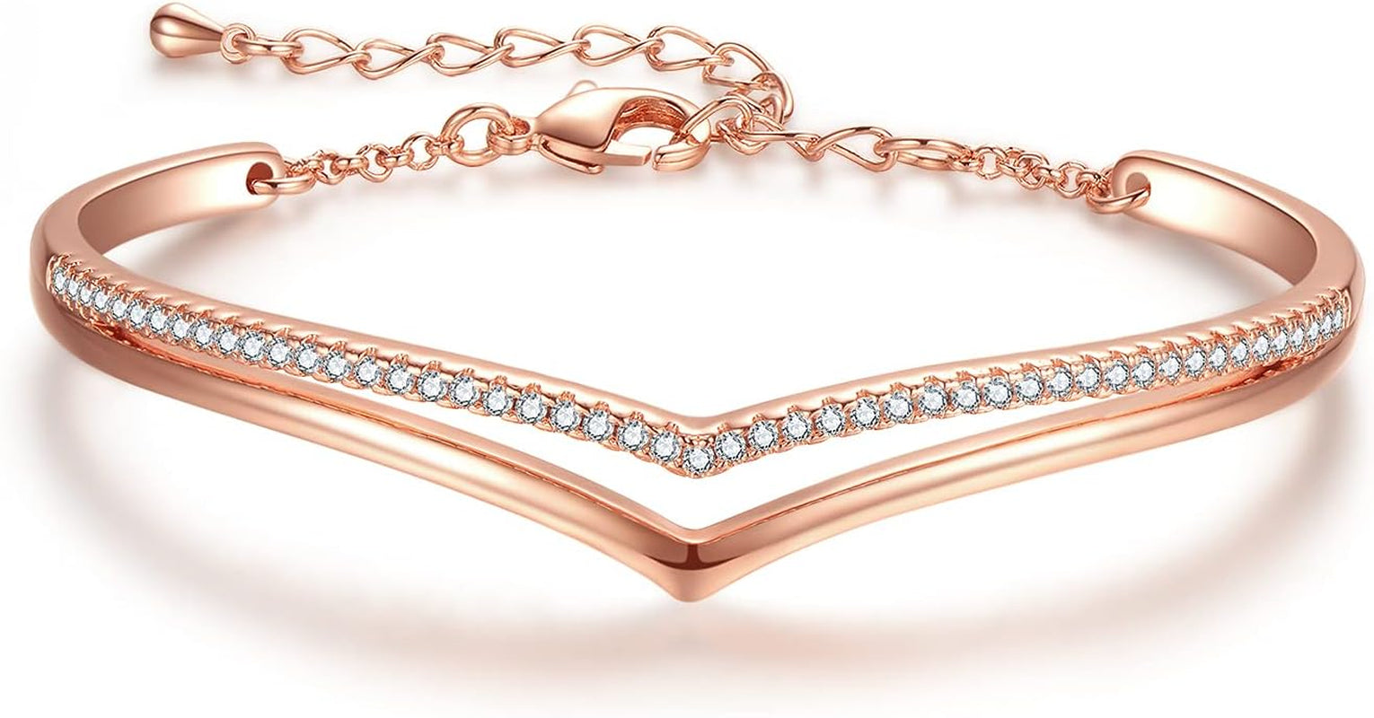 Minimalistic Bracelets for Women White/Rose Gold Plated Charm Silver Tone Bracelet 5A Cubic Zirconia Jewelry 