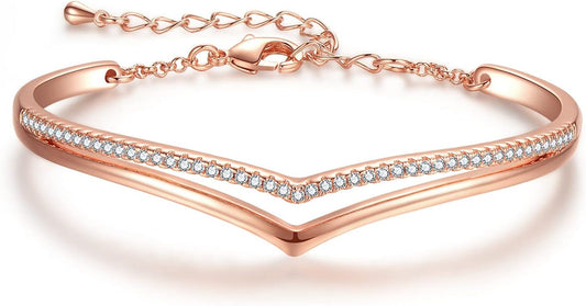 Minimalistic Bracelets for Women White/Rose Gold Plated Charm Silver Tone Bracelet 5A Cubic Zirconia Jewelry 